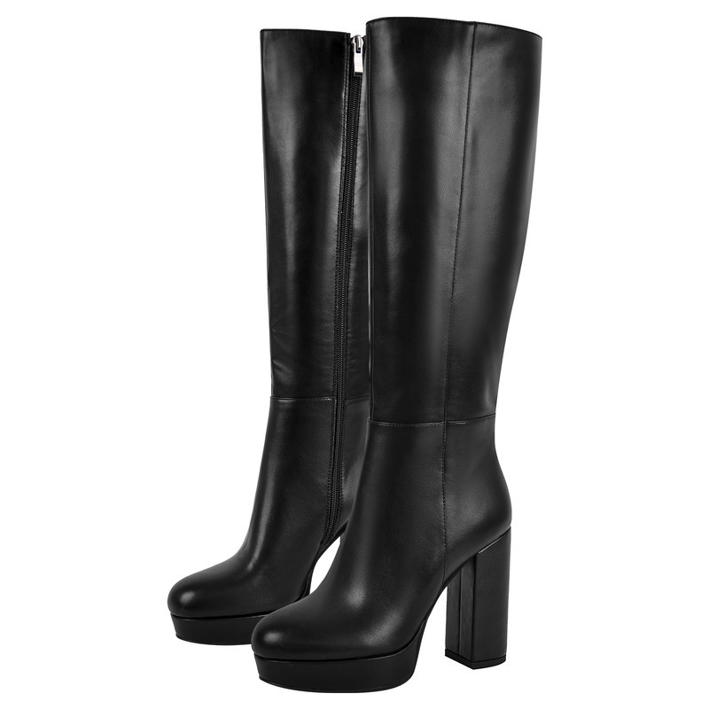 Round Toe Tragekomfort Langschaftstiefel Chunky Heel