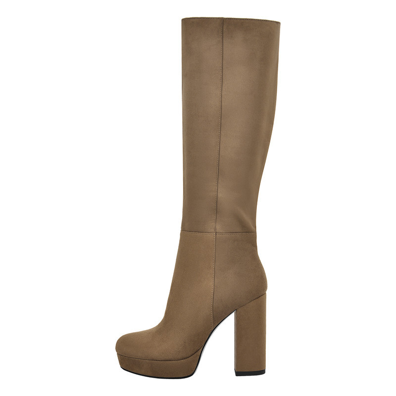 Round Toe Tragekomfort Langschaftstiefel Chunky Heel