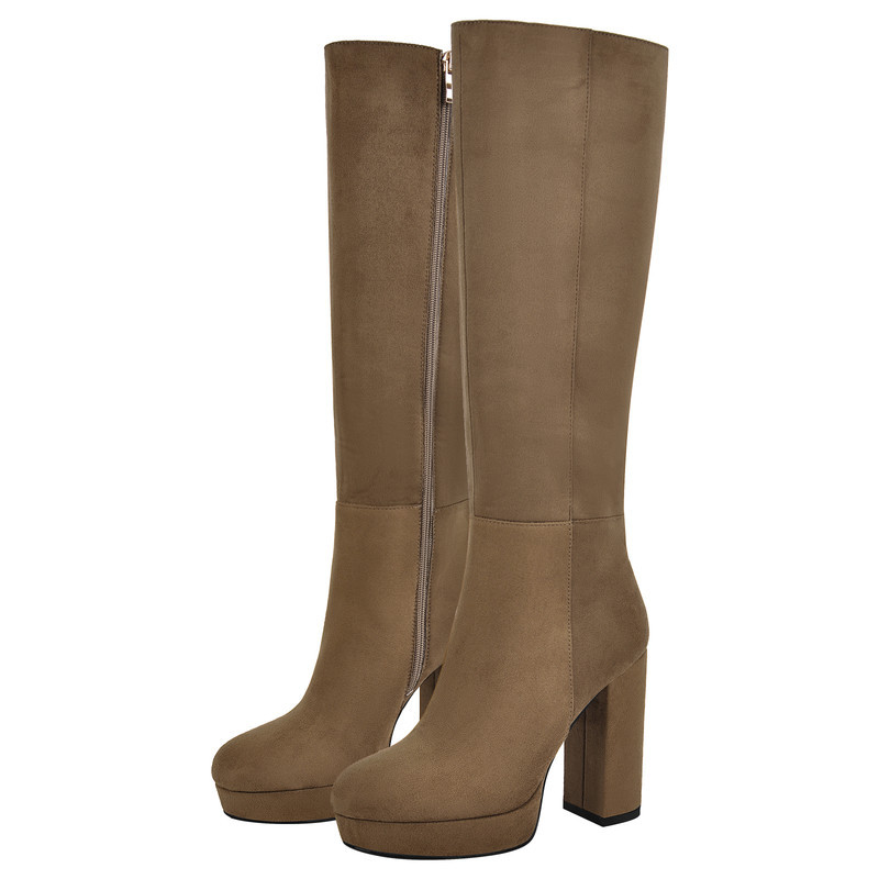 Round Toe Tragekomfort Langschaftstiefel Chunky Heel