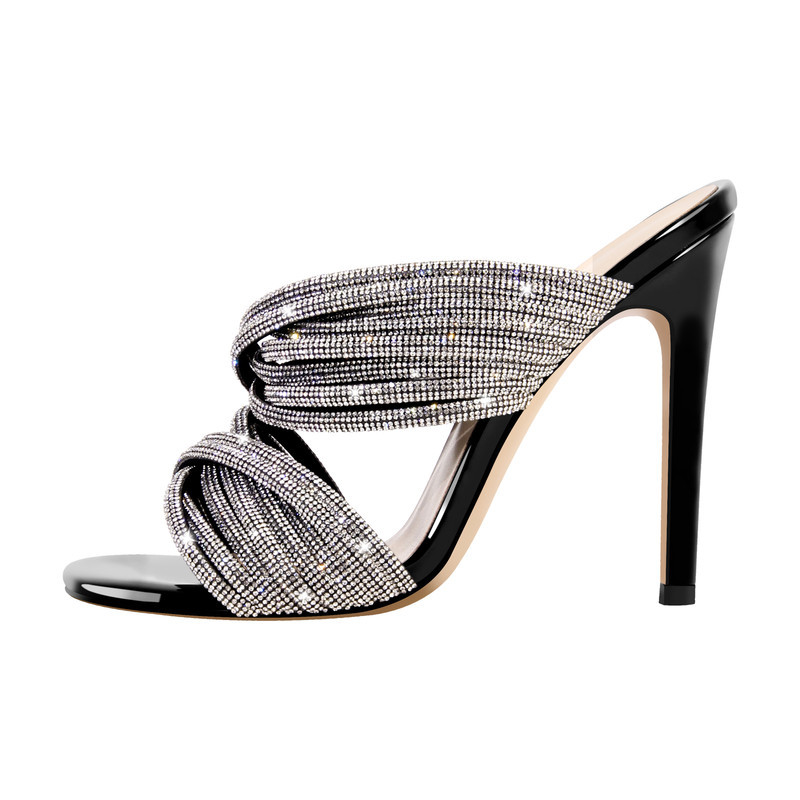 Strass Runde Zehe Stiletto Sandalen Mules
