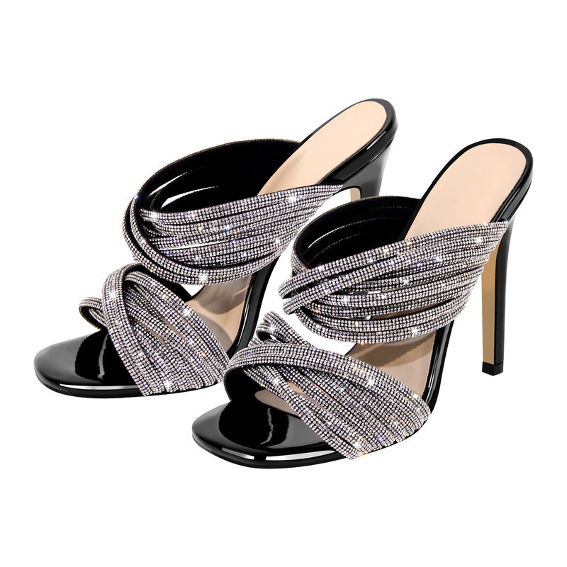 Strass Runde Zehe Stiletto Sandalen Mules