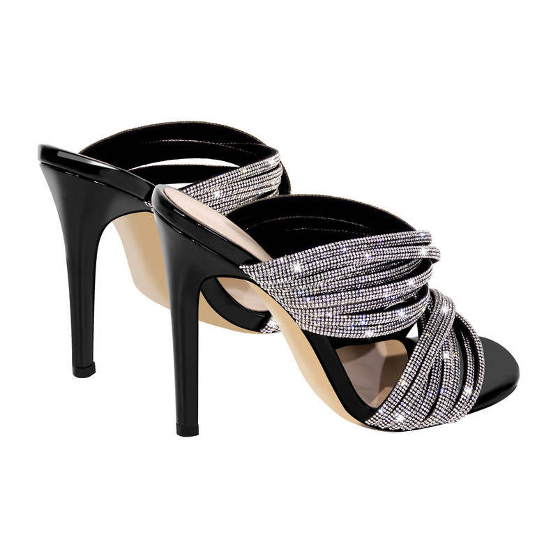 Strass Runde Zehe Stiletto Sandalen Mules
