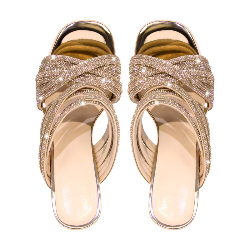 Strass Runde Zehe Stiletto Sandalen Mules