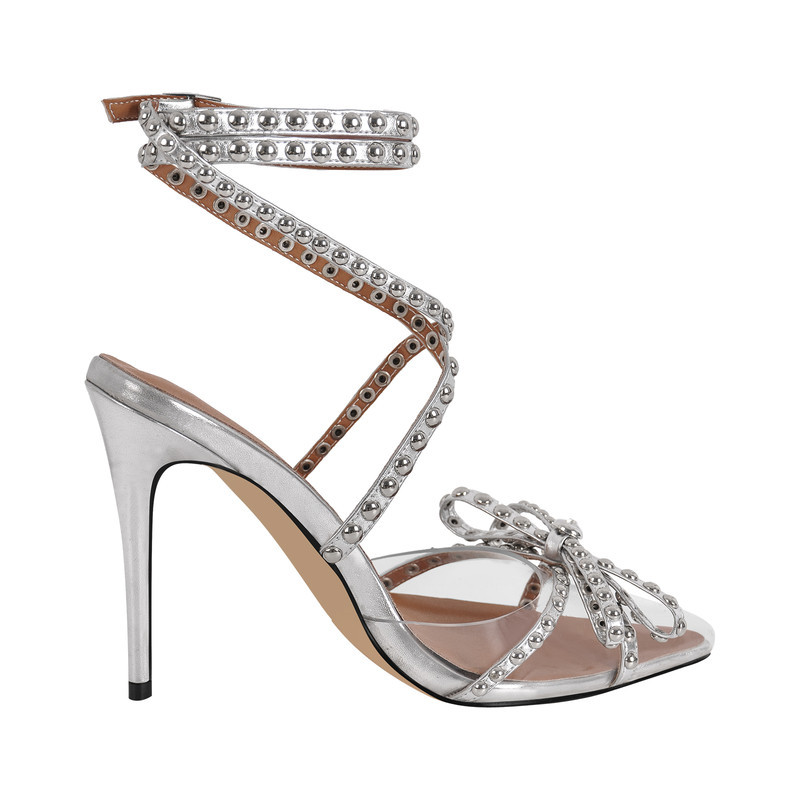 Niete Schleife Schnalle Riemchen Stiletto Sandalen