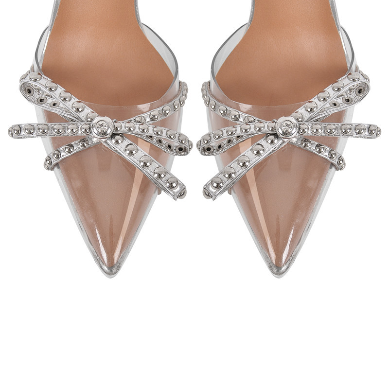 Niete Schleife Schnalle Riemchen Stiletto Sandalen