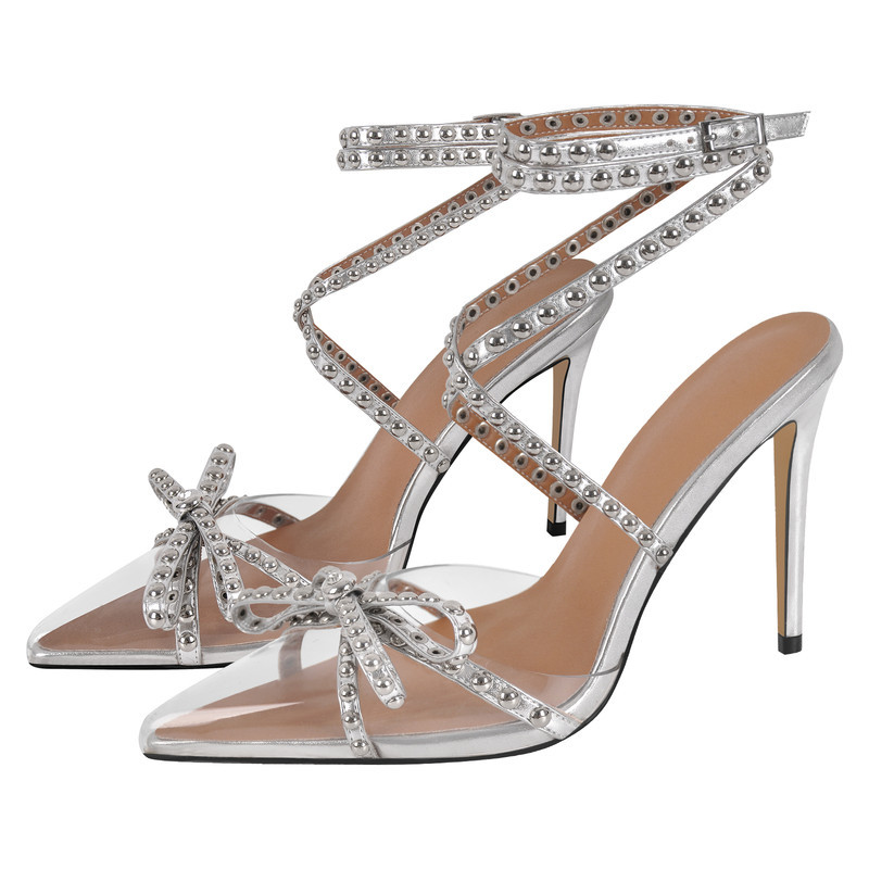 Niete Schleife Schnalle Riemchen Stiletto Sandalen