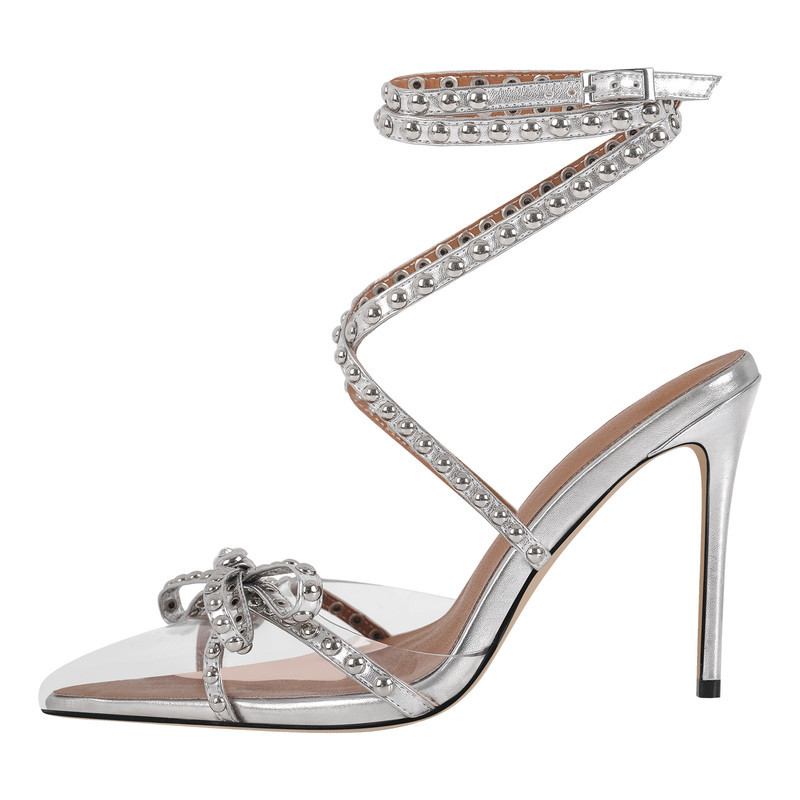 Niete Schleife Schnalle Riemchen Stiletto Sandalen