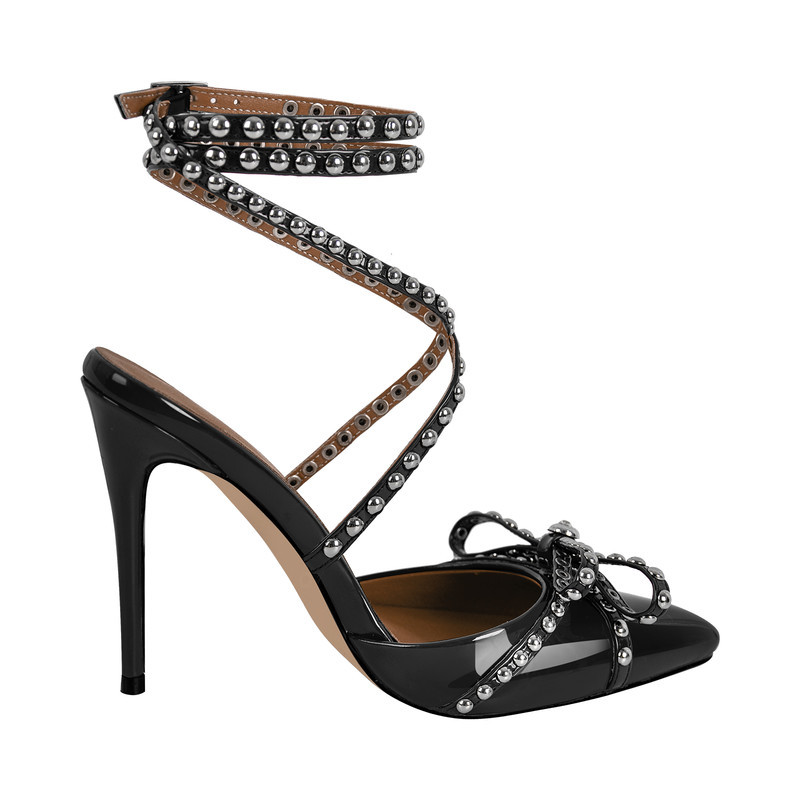 Niete Schleife Schnalle Riemchen Stiletto Sandalen