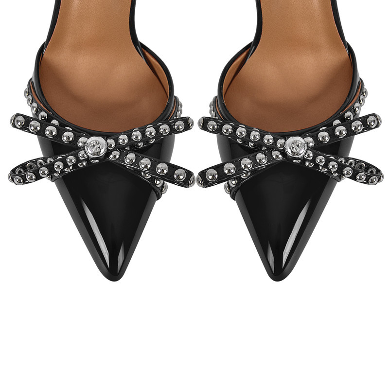 Niete Schleife Schnalle Riemchen Stiletto Sandalen