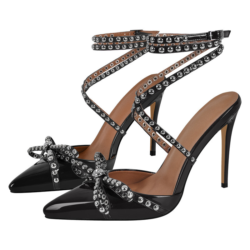 Niete Schleife Schnalle Riemchen Stiletto Sandalen