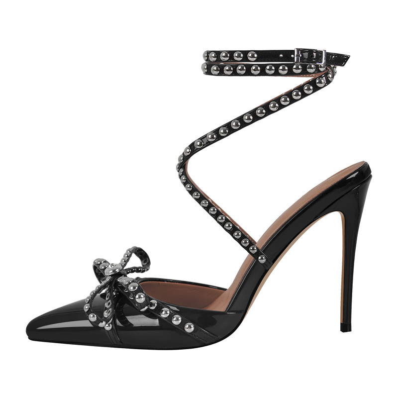 Niete Schleife Schnalle Riemchen Stiletto Sandalen