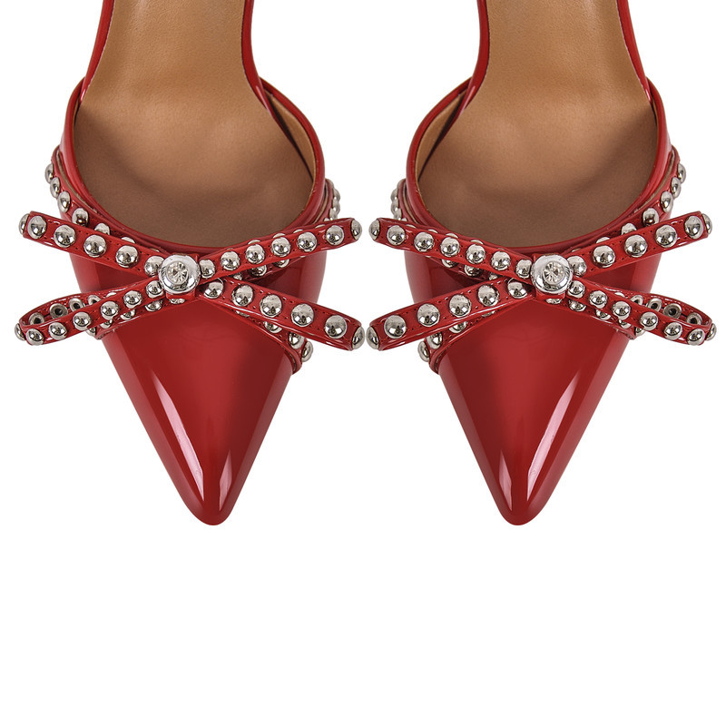 Niete Schleife Schnalle Riemchen Stiletto Sandalen