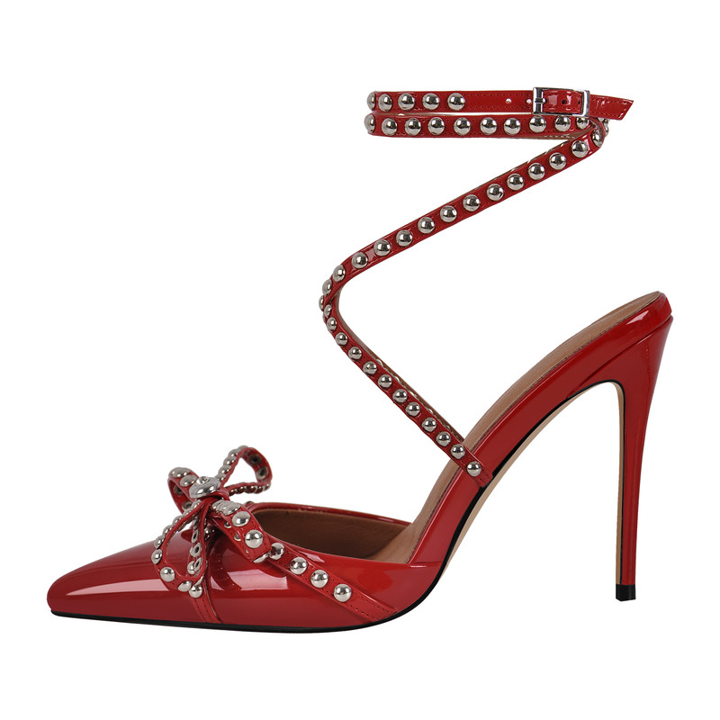 Niete Schleife Schnalle Riemchen Stiletto Sandalen