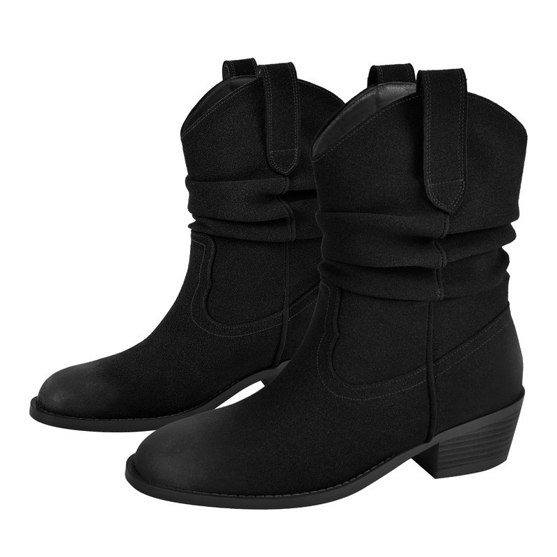 Suede Cowboy Knöchelstiefel Runder Zehenbereich Chunky Heel