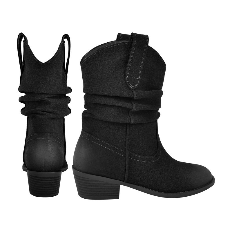 Suede Cowboy Knöchelstiefel Runder Zehenbereich Chunky Heel