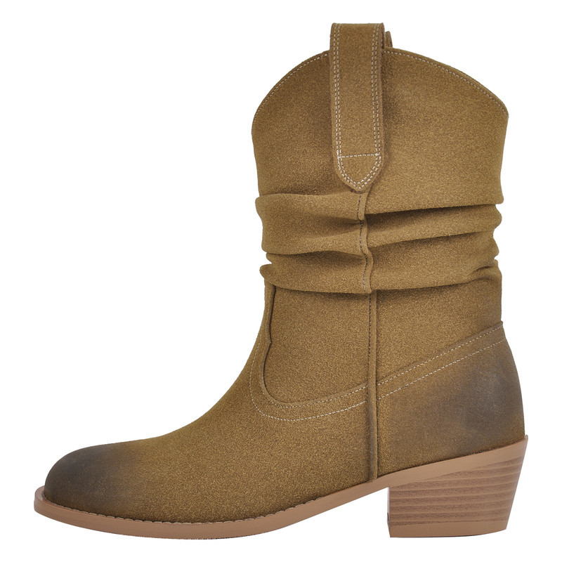 Suede Cowboy Knöchelstiefel Runder Zehenbereich Chunky Heel