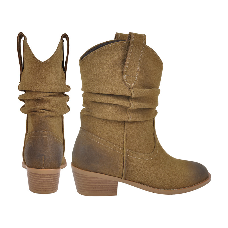 Suede Cowboy Knöchelstiefel Runder Zehenbereich Chunky Heel