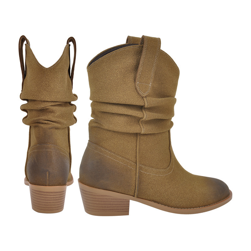 Suede Cowboy Knöchelstiefel Runder Zehenbereich Chunky Heel