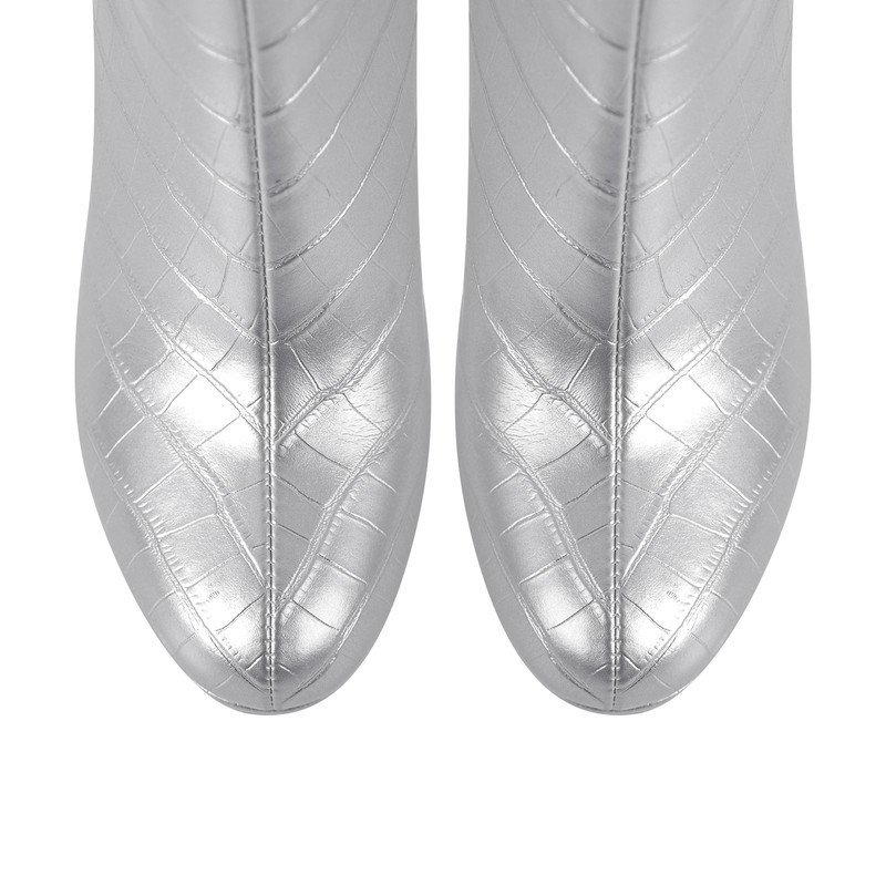 Round Toe Plateau Knee Stiefel klobiger Absatz