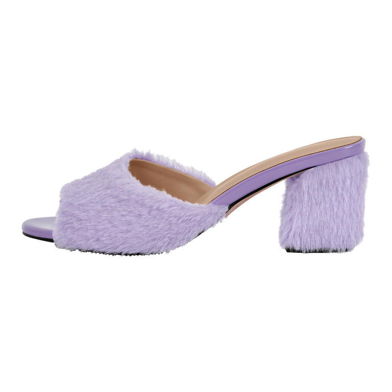 Round Toe Pelzsandalen Pantoletten mit klobigem Absatz