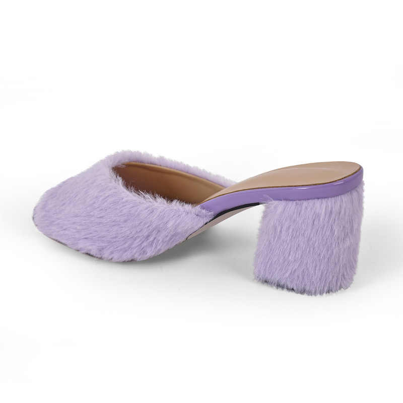 Round Toe Pelzsandalen Pantoletten mit klobigem Absatz