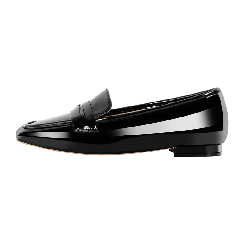 Schwarzes Lackleder Quadratische Loafer Flats