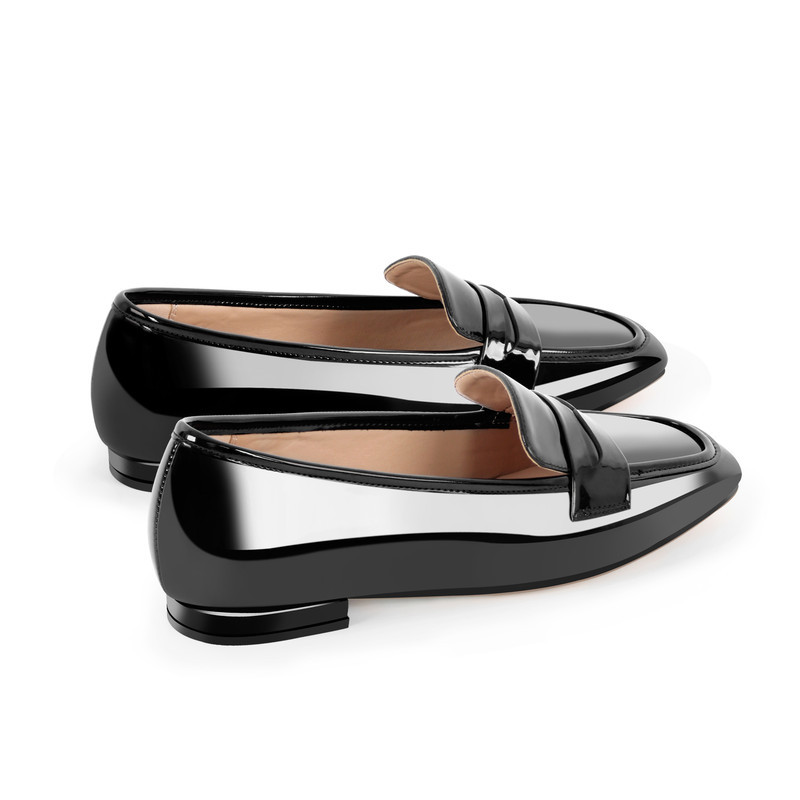 Schwarzes Lackleder Quadratische Loafer Flats