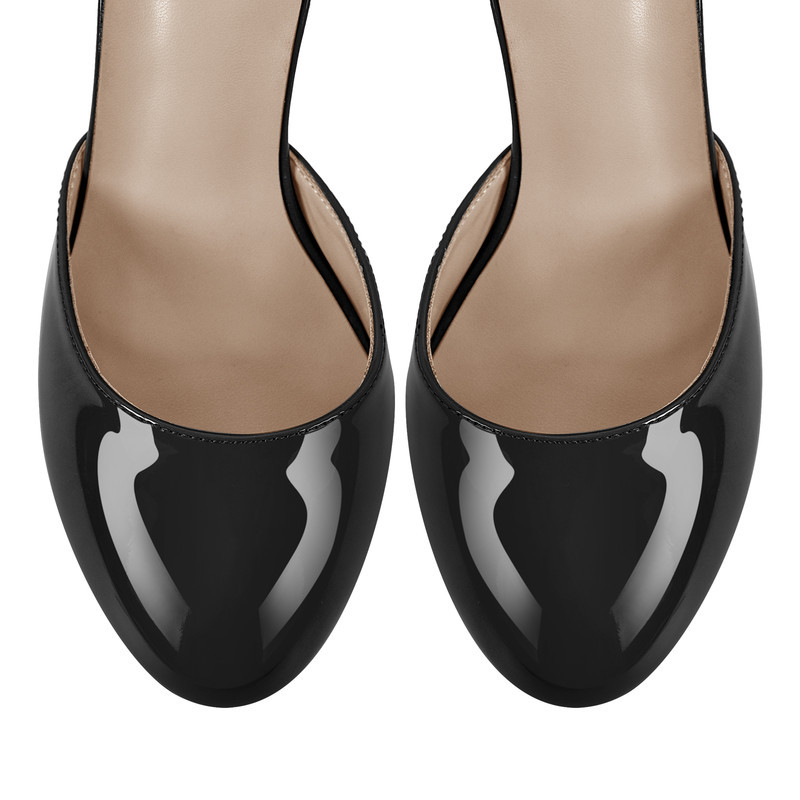 Rounde Zehenpartie Plattform Knöchelriemen Stiletto Pumps