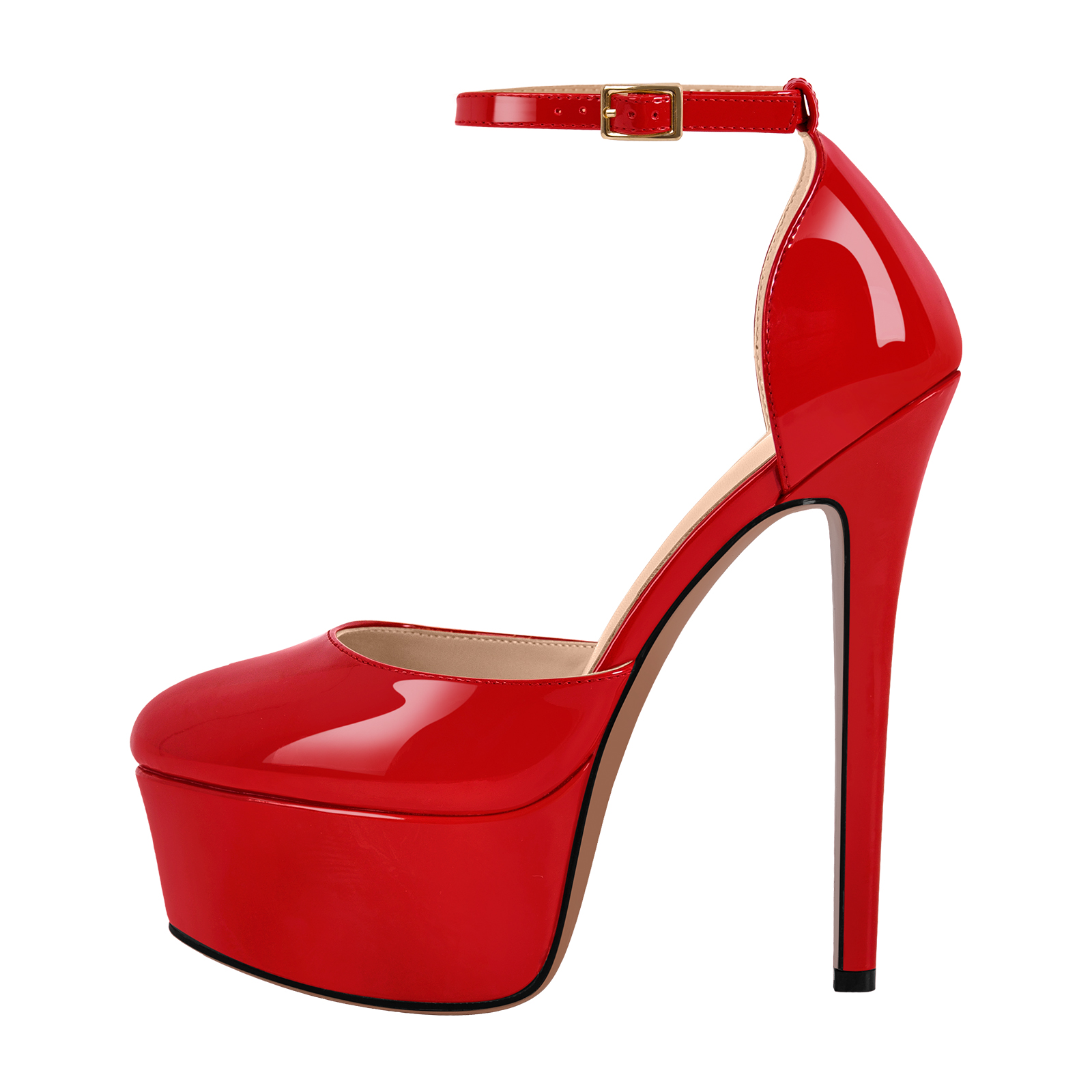 Rounde Zehenpartie Plattform Knöchelriemen Stiletto Pumps