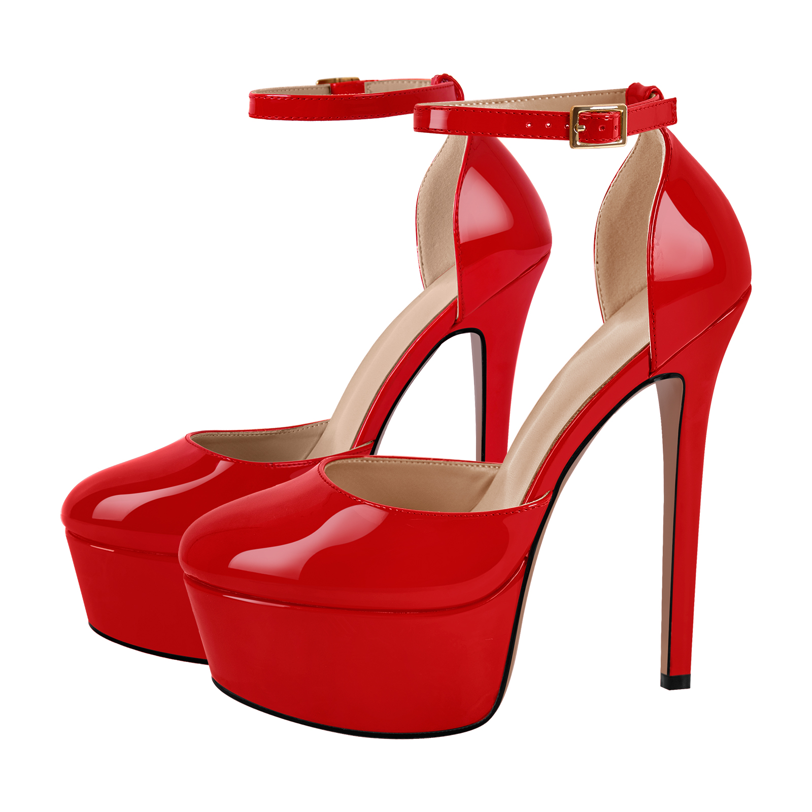 Rounde Zehenpartie Plattform Knöchelriemen Stiletto Pumps