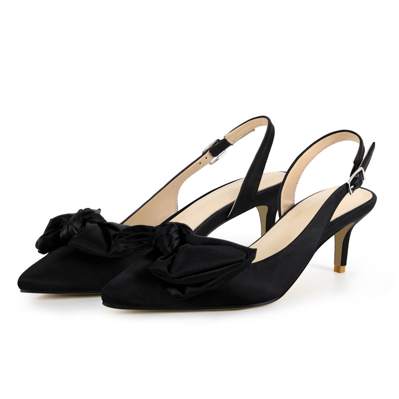 Spitze Zehenpartie Schleife Kittenabsatz Slingpumps
