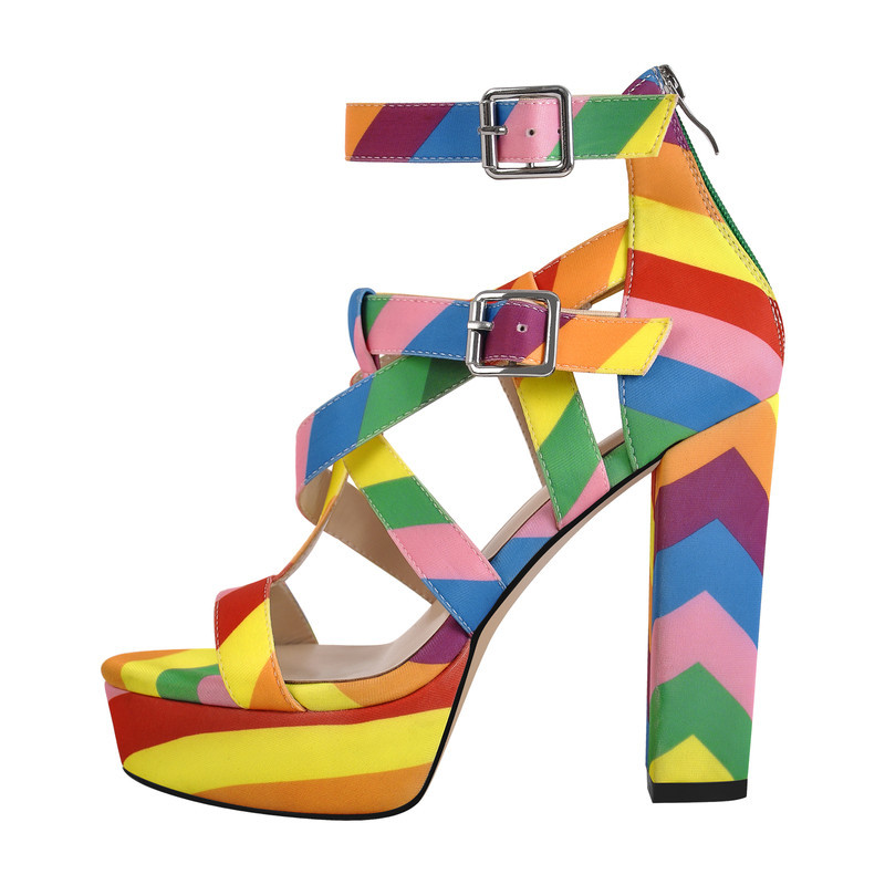 Sandalen mit Plateau Gladiator Riemen und dickem Absatz