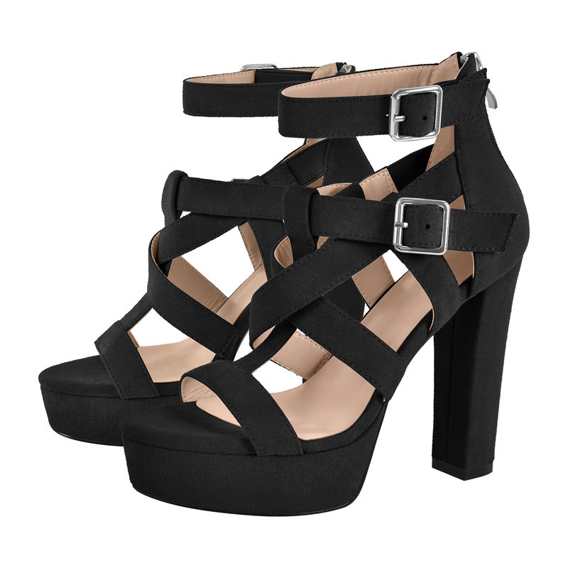 Sandalen mit Plateau Gladiator Riemen und dickem Absatz