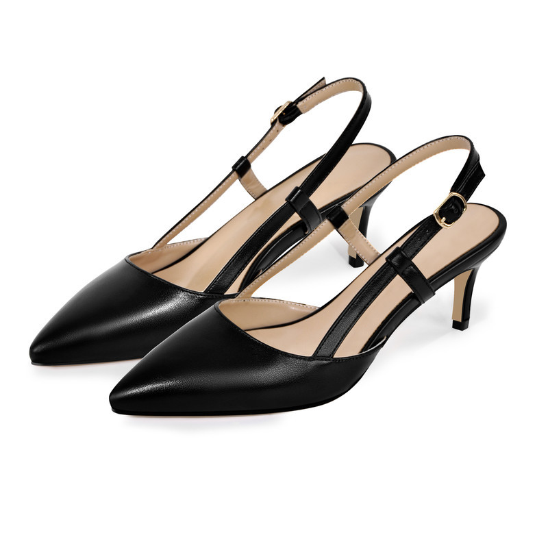 Kitten Heel verzierte Schnallen schlichte spitze Slingpumps