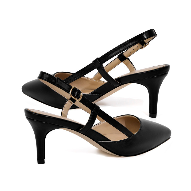 Kitten Heel verzierte Schnallen schlichte spitze Slingpumps