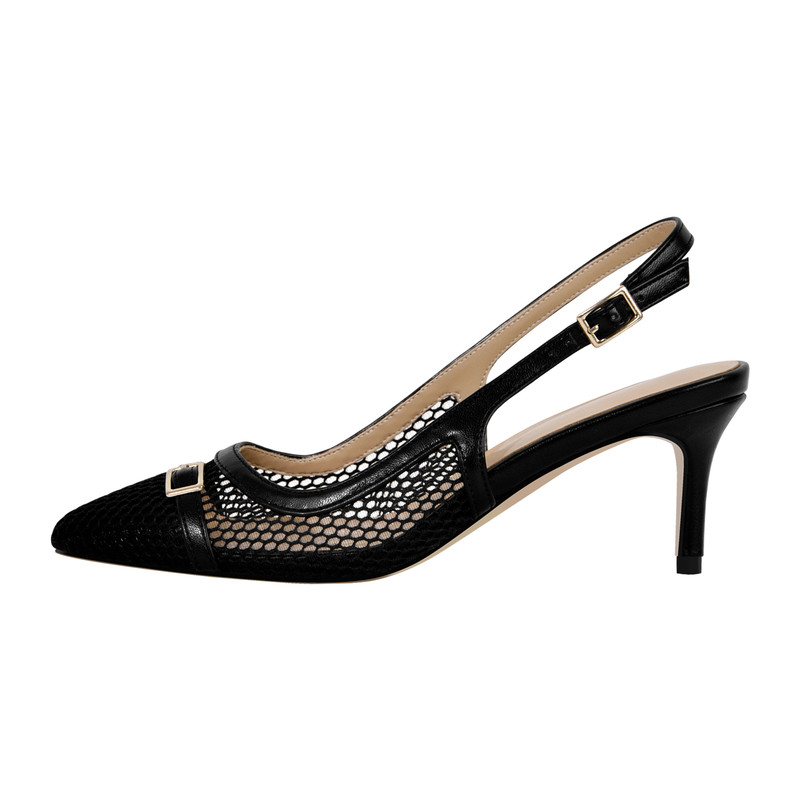 elegante Schnalle spitze Netz Slingpumps