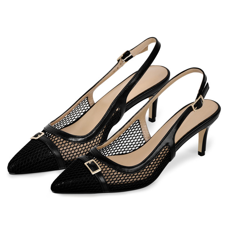 elegante Schnalle spitze Netz Slingpumps