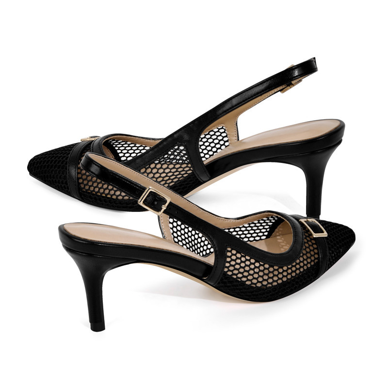 elegante Schnalle spitze Netz Slingpumps