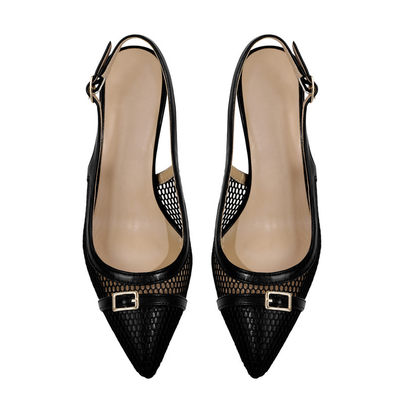 elegante Schnalle spitze Netz Slingpumps
