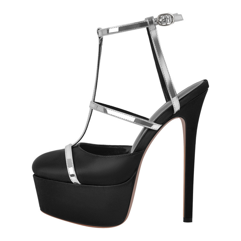 Plateau Pumps mit runder Zehenpartie und T-Riemen