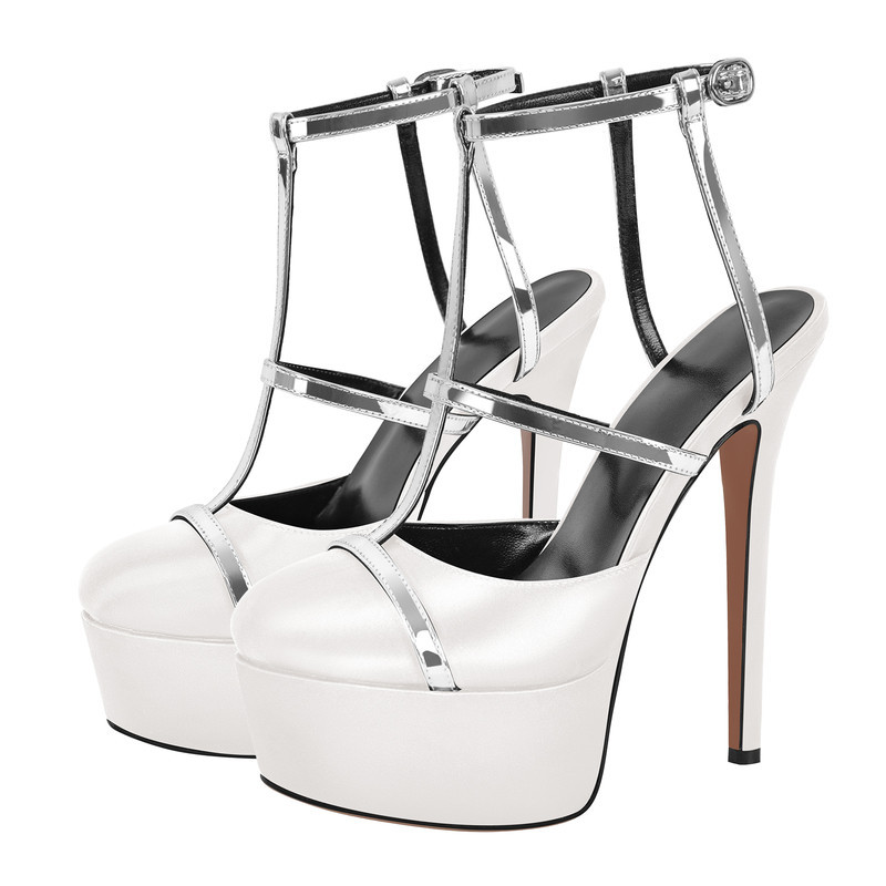 Plateau Pumps mit runder Zehenpartie und T-Riemen