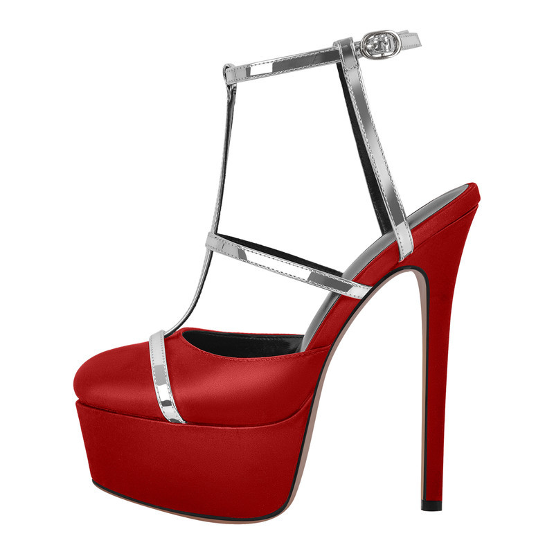 Plateau Pumps mit runder Zehenpartie und T-Riemen