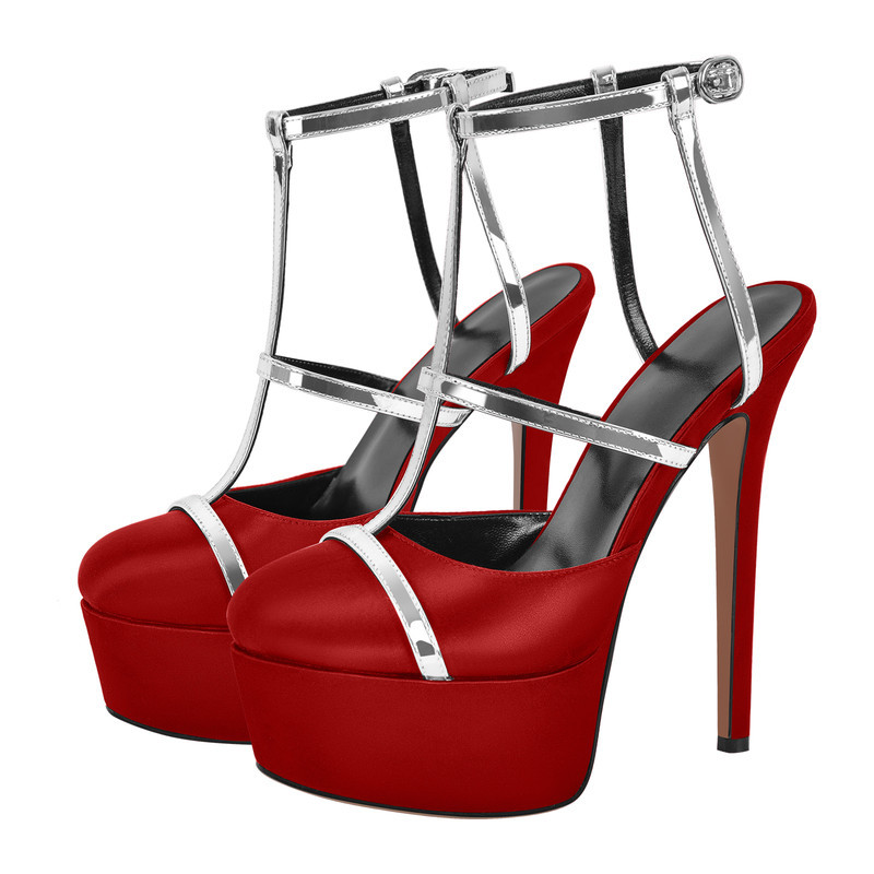 Plateau Pumps mit runder Zehenpartie und T-Riemen