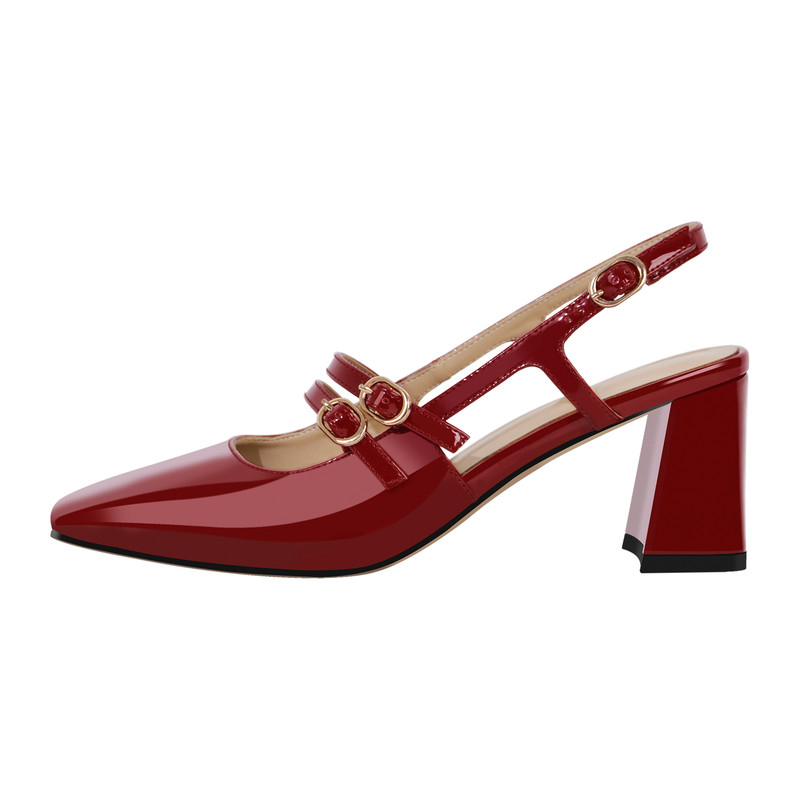Lackleder Chunky Heel Schnalle Quadratische Slingpumps