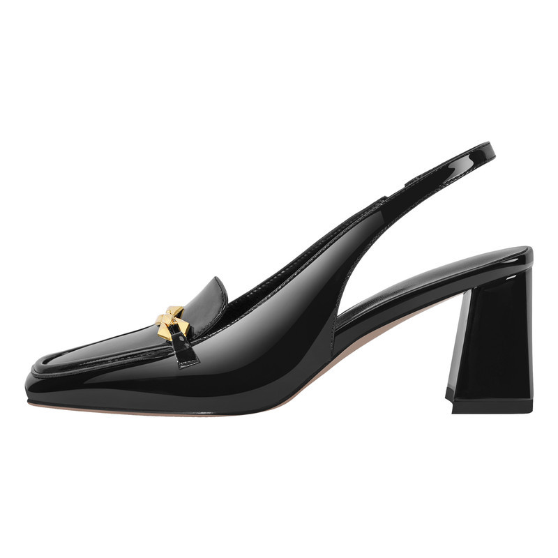 Quadratische Zehe Metallkette Blockabsatz Slingback Pumps