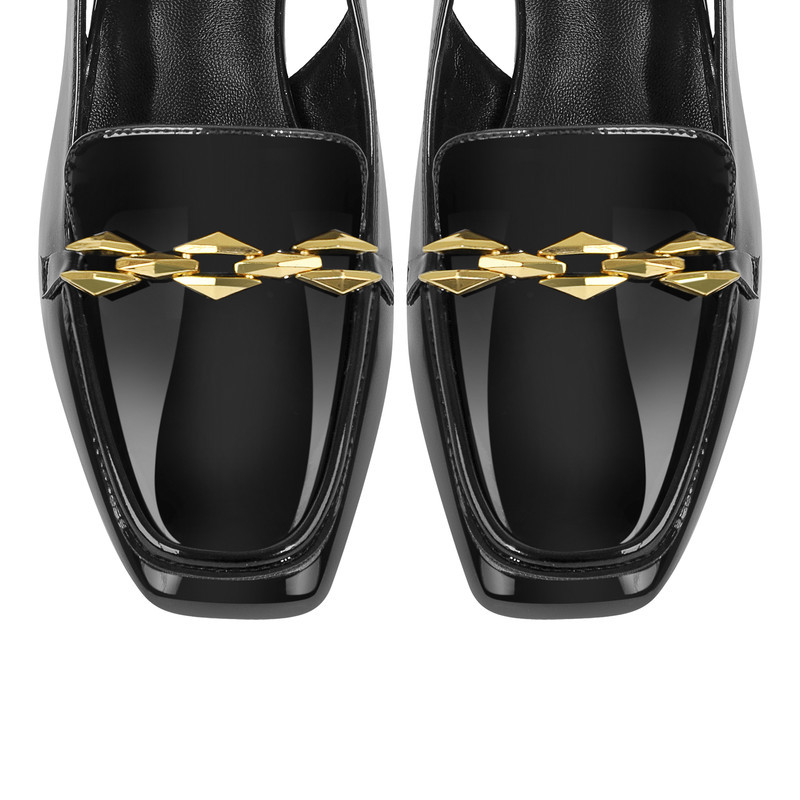 Quadratische Zehe Metallkette Blockabsatz Slingback Pumps