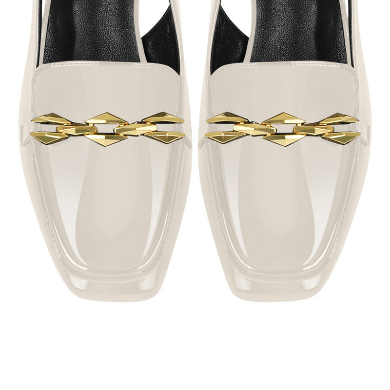 Quadratische Zehe Metallkette Blockabsatz Slingback Pumps