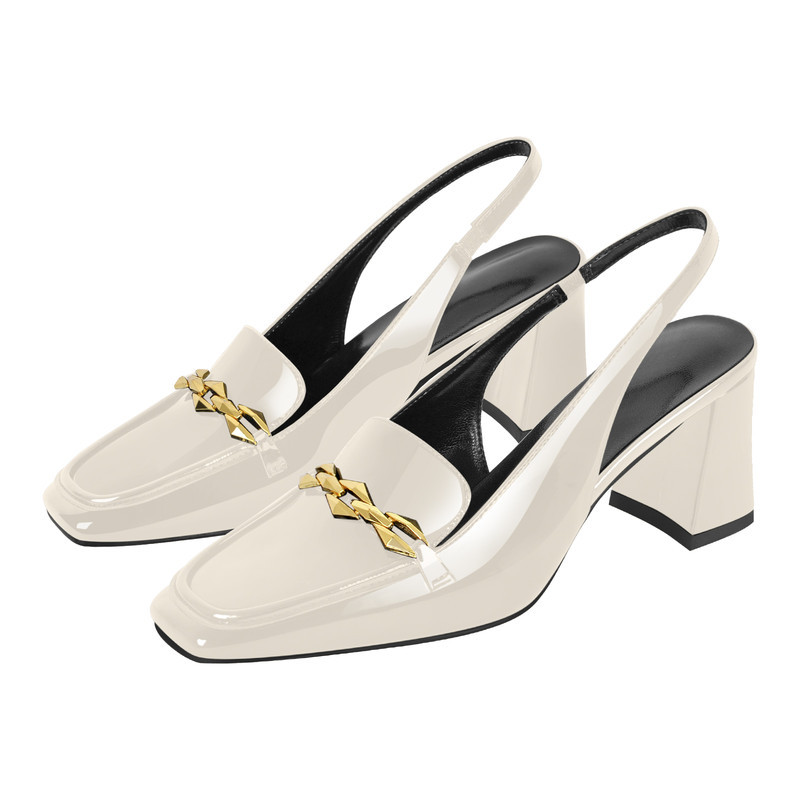 Quadratische Zehe Metallkette Blockabsatz Slingback Pumps