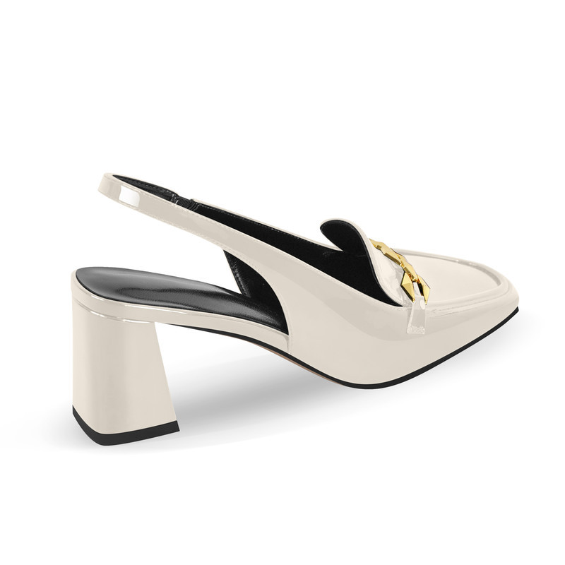 Quadratische Zehe Metallkette Blockabsatz Slingback Pumps