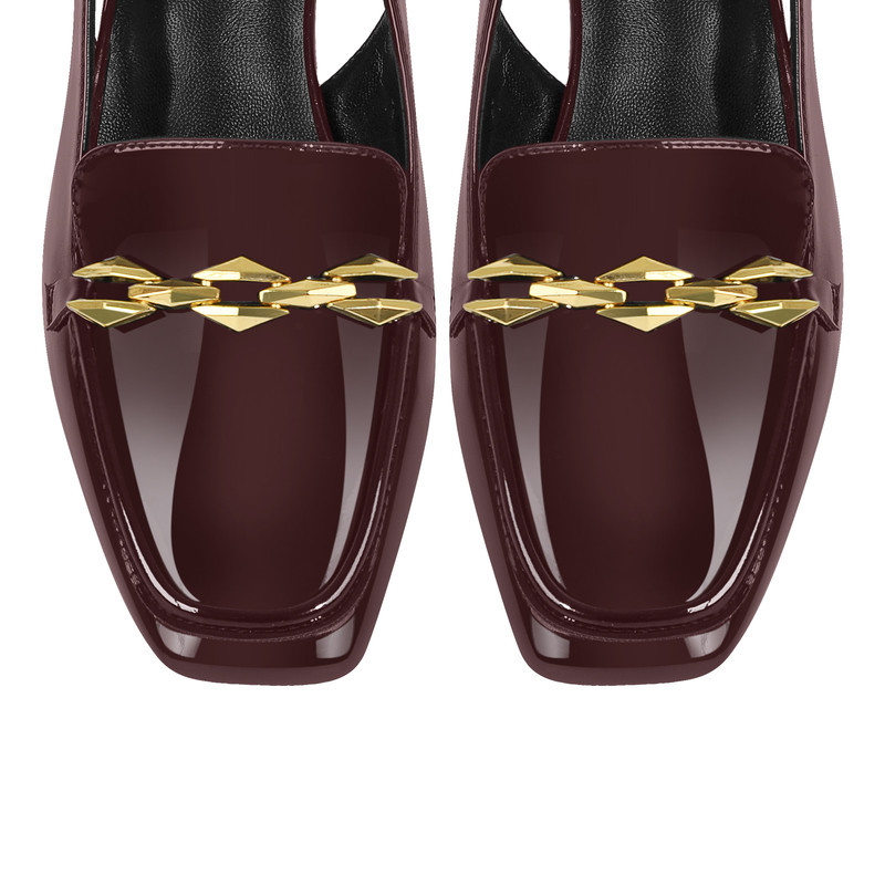 Quadratische Zehe Metallkette Blockabsatz Slingback Pumps